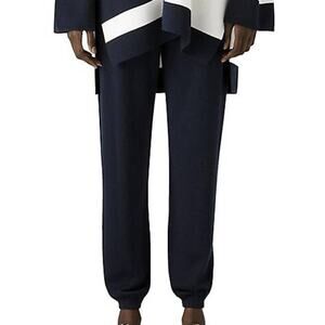 St. John Wool Silk Knit Jogger Pants Navy Blue Size S EUC Elastic Waist Soft
